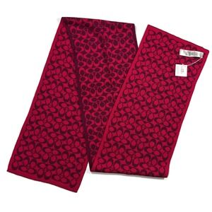 COACH Signature C Knit Scarf Reversible Fuchsia Merino Wool 10.5 x 72 New NWT